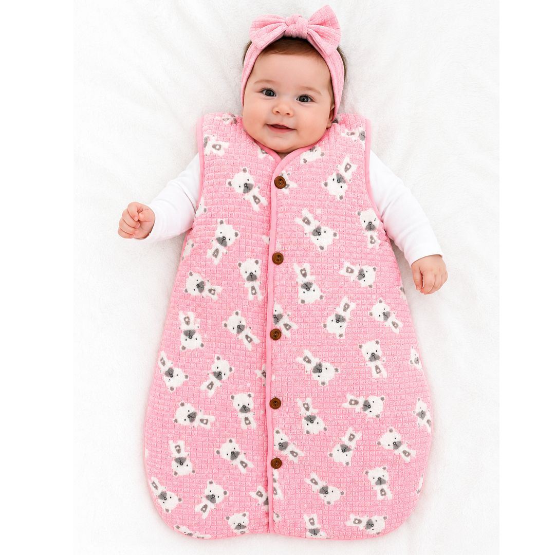 Pijama bolsa saco de dormir con botones para bebe 0 a 6 meses forradito (Rosado)